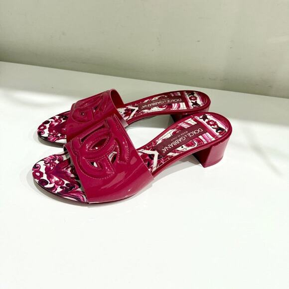 Dolce & Gabbana Slip On Cutout Block Heel Slide Sandals Magenta Pink Women's 37 - Picture 2 of 7